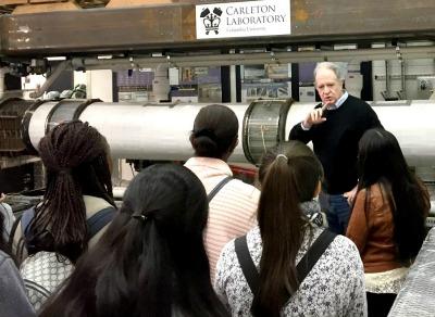 Professor Raimondo Betti gives a lab tour to students. 