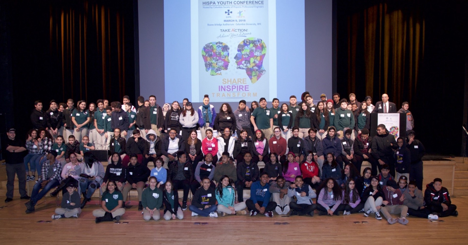 CU SHPE members along with middle and high school students at the March 2018 HISPA Conference. Photo by CU SHPE staff CU SHPE members along with middle and high school students at the March 2018 HISPA Conference